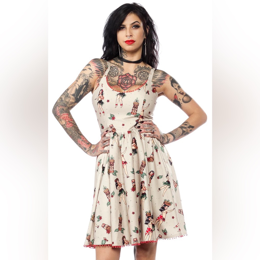 Sourpuss Cream and Multicolor Midi Dress